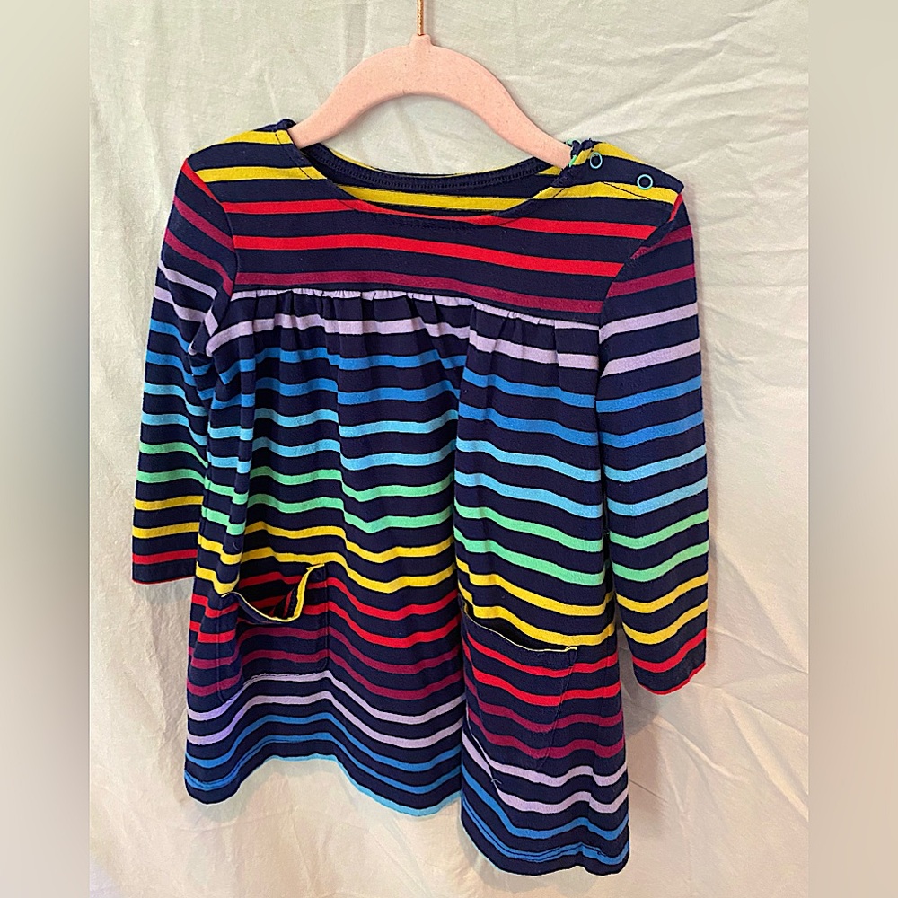 Adorable Primary Perfect striped Pocket dress. Size 18-24 months